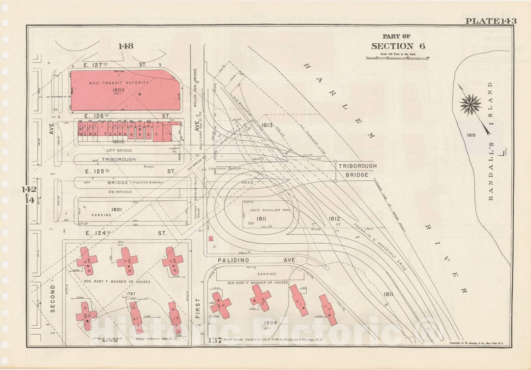 Historic Map : Manhattan Land Book 1955 - Updated Through Nov 7th, New York City 1975 Plate 143 , Vintage Wall Art