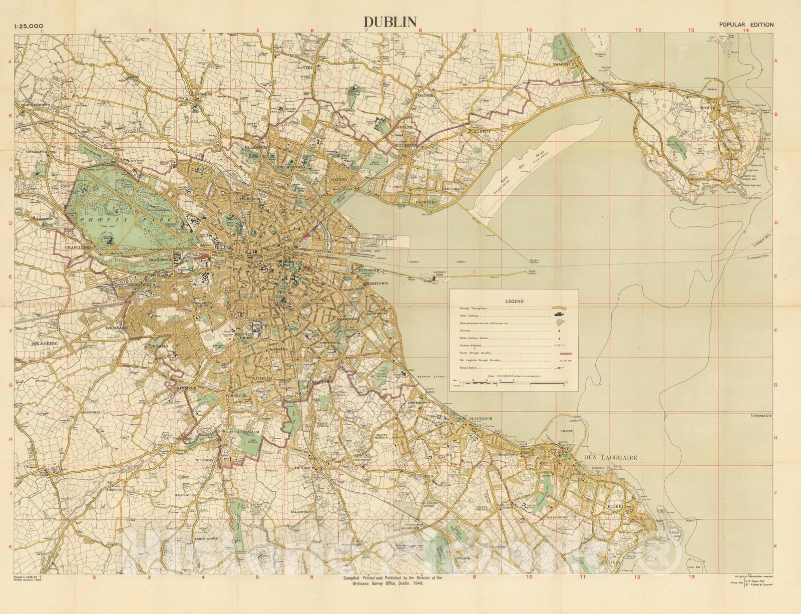 Historic Map : Europe, Dublin 1948 , Vintage Wall Art