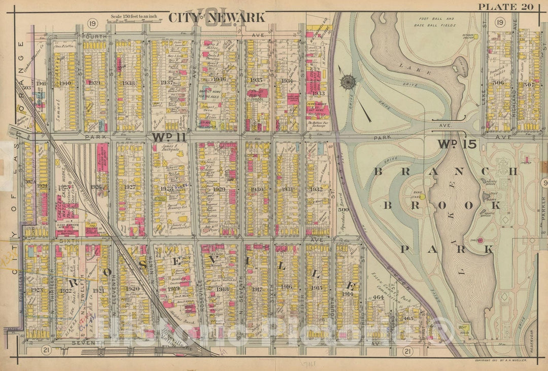 Historic Map : Atlas of Newark, Volume 1, Newark 1911 Plate 020 , Vintage Wall Art