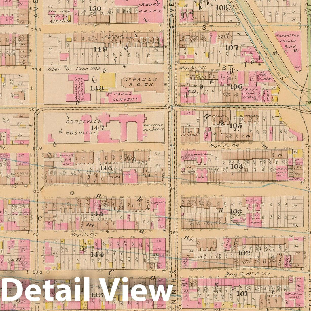 Historic Map : Manhattan & New York City 1885 Plate 017 , Robinson's Atlas City of New York , Vintage Wall Art