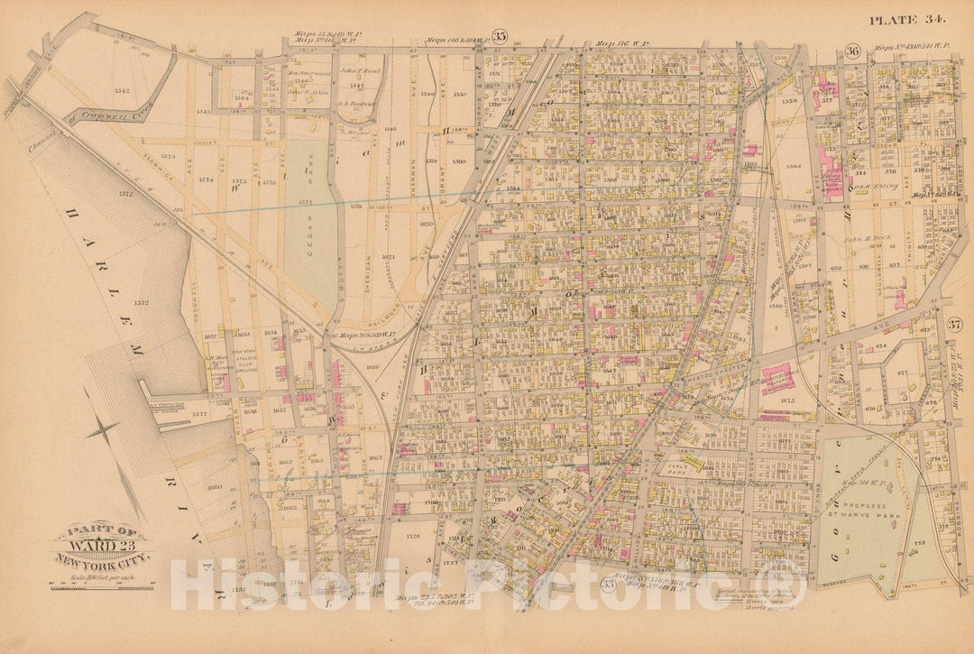 Historic Map : New York City & The Bronx 1885 Plate 034 , Robinson's Atlas City of New York , Vintage Wall Art