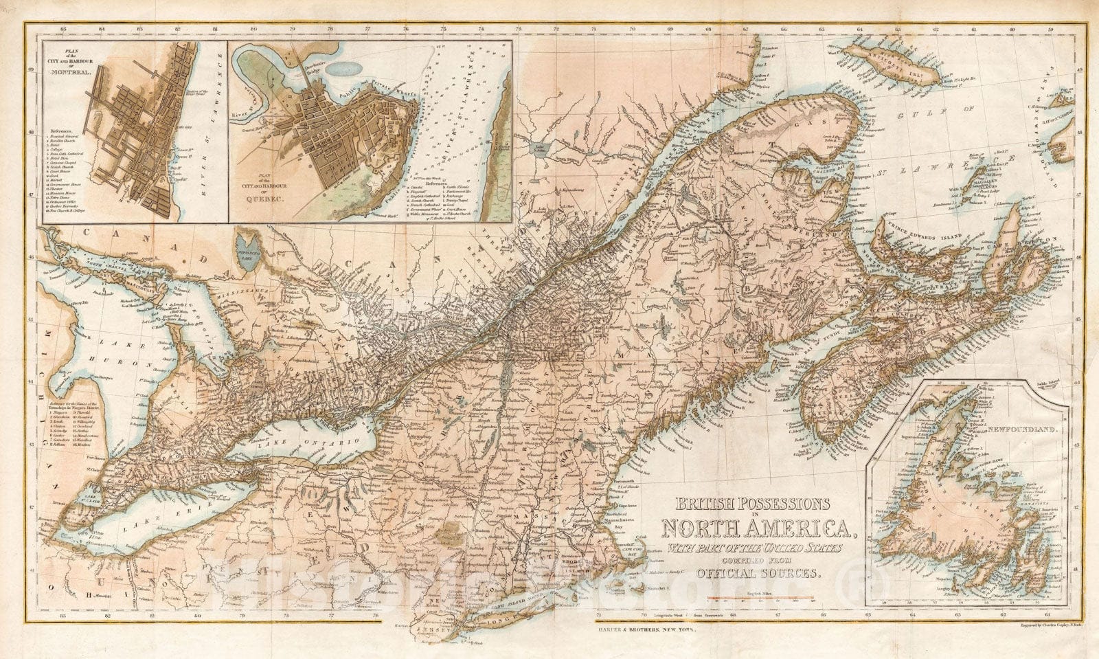 Historic Map : United States & Canada 1852 , Vintage Wall Art