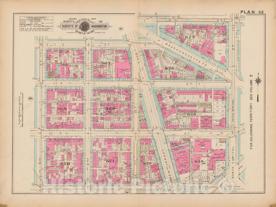 Historic Map : Atlas of Washington D.C. Volume 1 (Inner NW), Washington 1939 Plate 042 , Vintage Wall Art