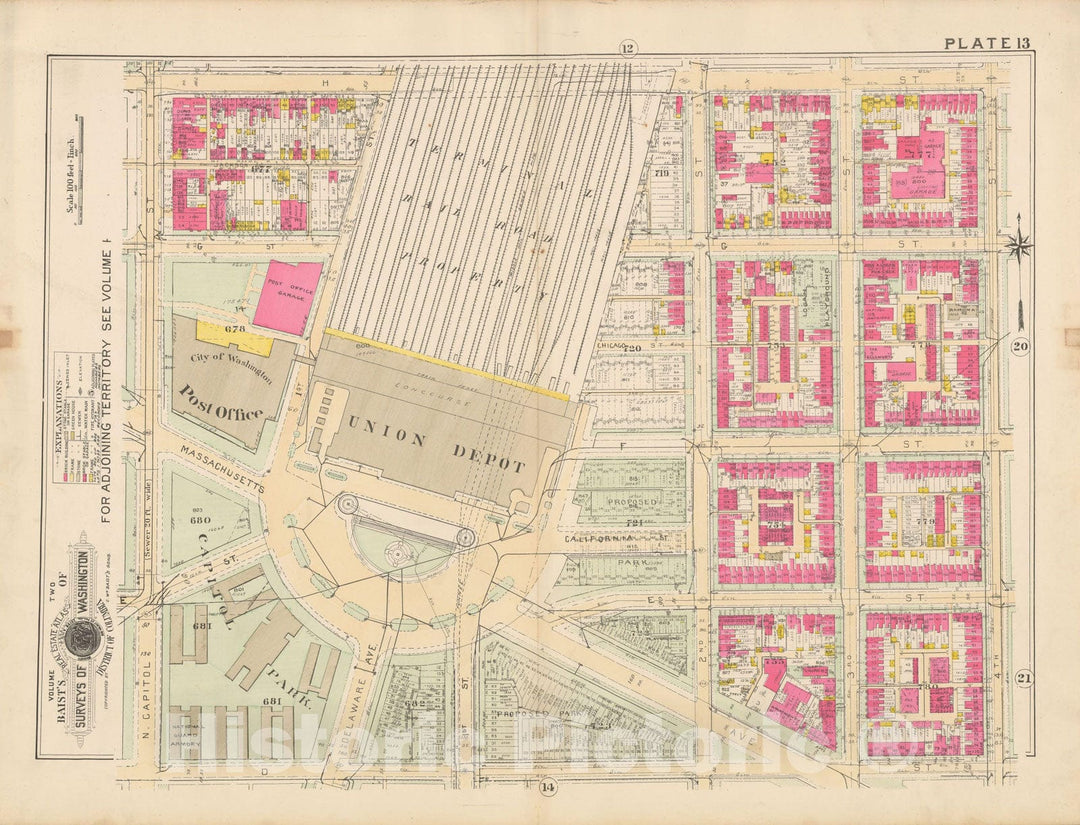 Historic Map : Atlas of Washington D.C. Volume 2 (NE, SE, SW), Washington 1928 Plate 013 , Vintage Wall Art