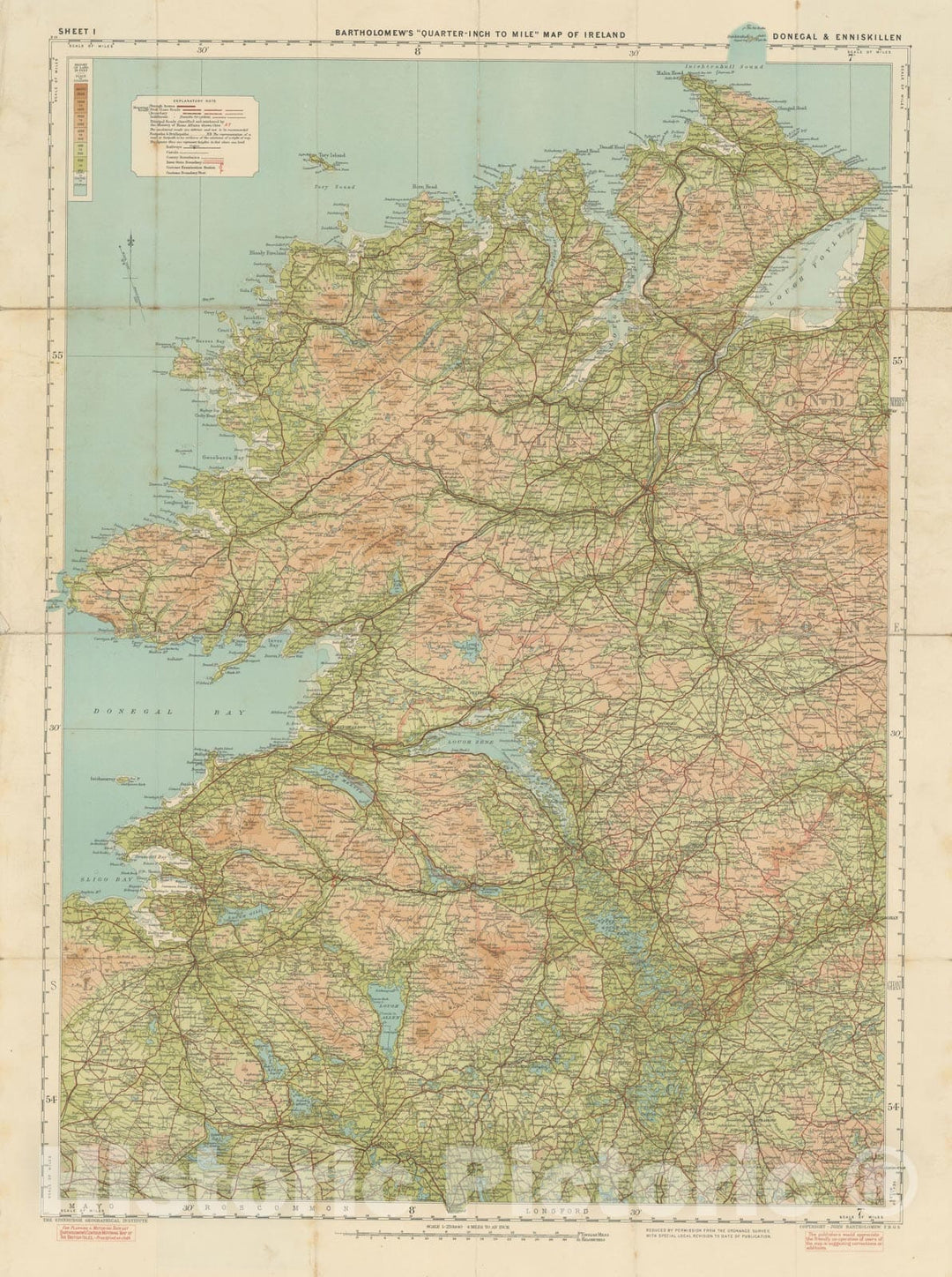 Historic Map : Bartholomew's Quarter-Inch to Mile Maps of Ireland , v6, Vintage Wall Art