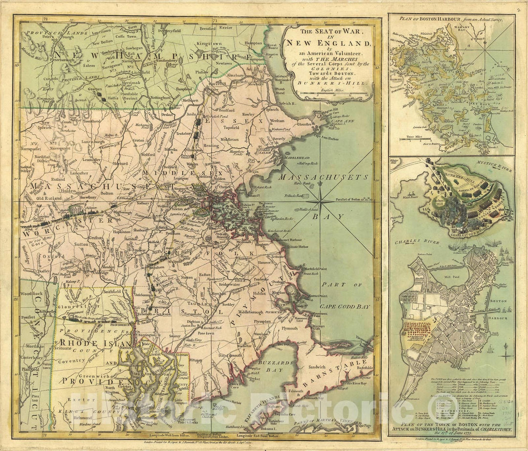 Historic Map : Southeast New England 1775 , Vintage Wall Art