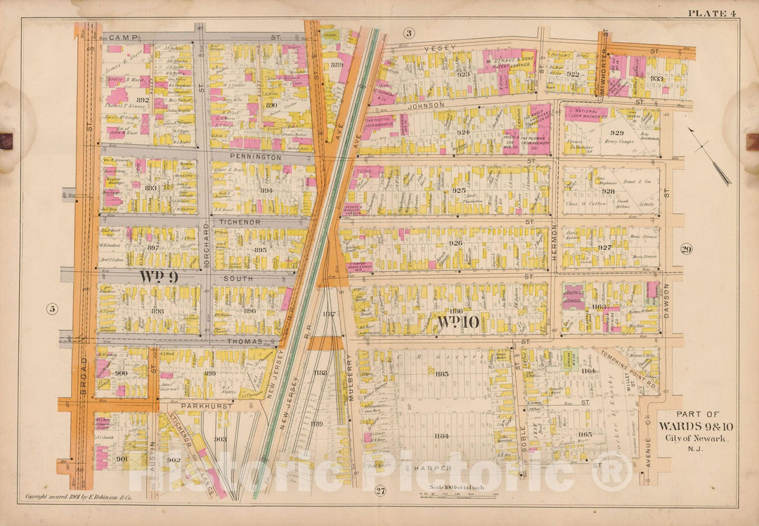 Historic Map : Atlas City of Newark, Newark 1901 Plate 004 , Vintage Wall Art