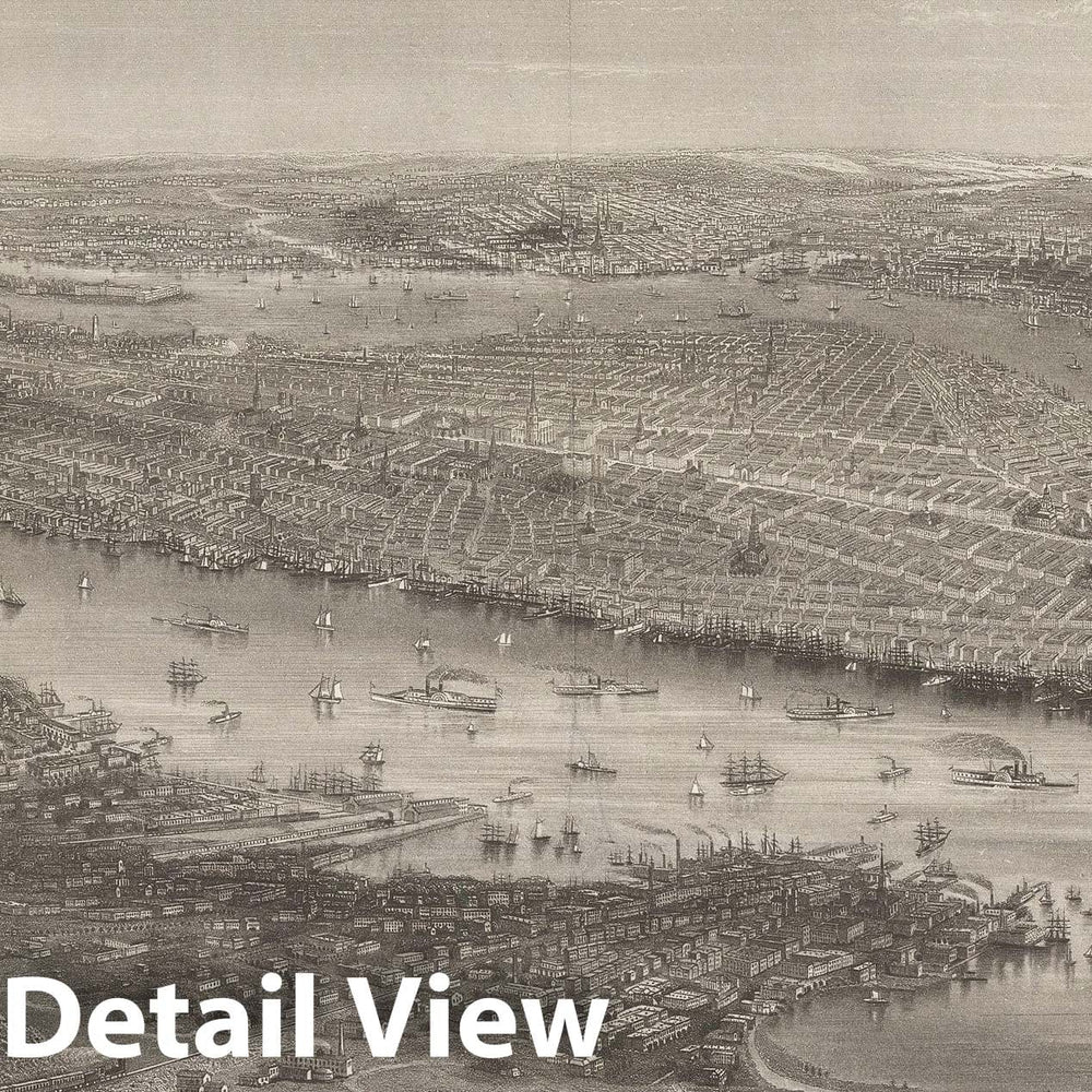 Historic Map : New York City 1868 Bird's Eye View , Vintage Wall Art