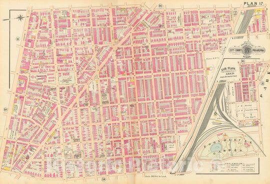 Historic Map : Baist's Property Atlas of Philadelphia, Philadelphia 1895 Plate 017 , Vintage Wall Art