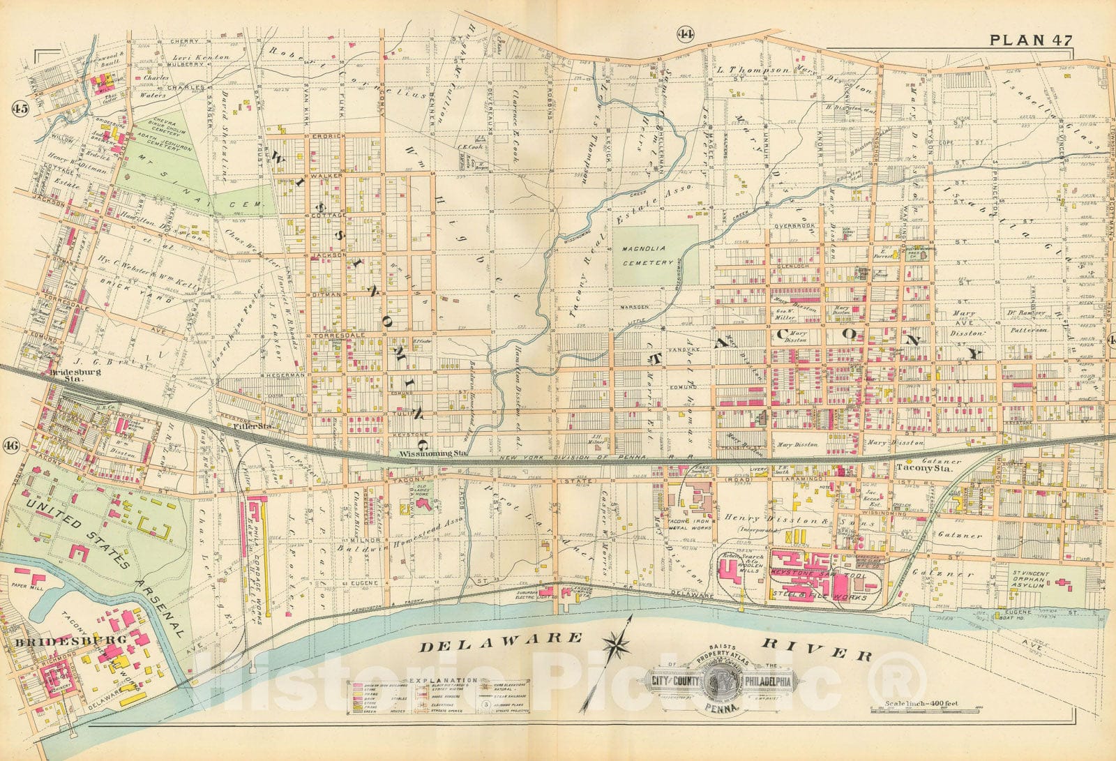 Historic Map : Baist's Property Atlas of Philadelphia, Philadelphia 1895 Plate 047 , Vintage Wall Art