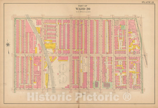 Historic Map : Philadelphia 1907 Plate 021 , Atlas 20th and 29th Wards of the City of Philadelphia , Vintage Wall Art