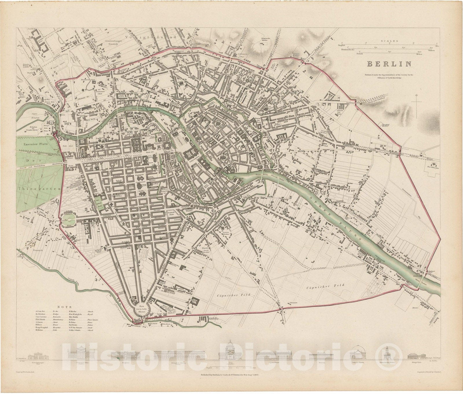 Historic Map : Europe, Berlin 1833 , Vintage Wall Art