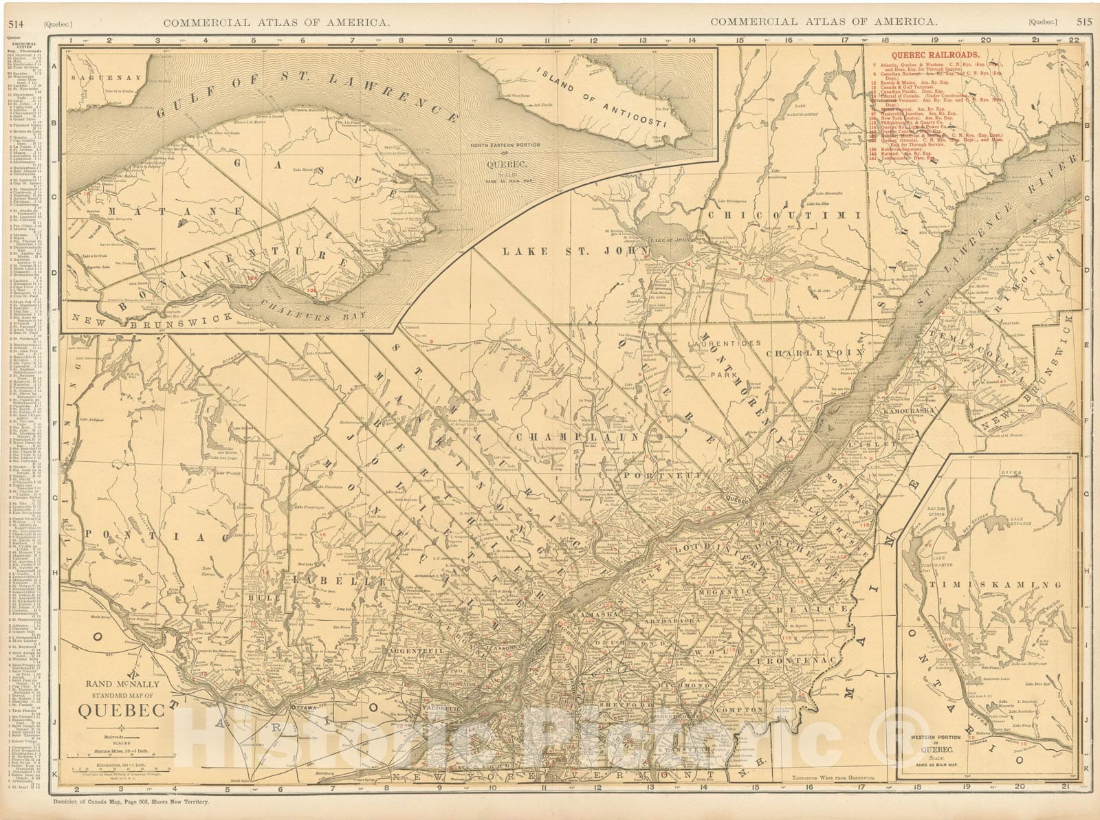 Historic Map : Commercial Atlas of America, 56th Edition, Quebec 1925 , v2, Vintage Wall Art