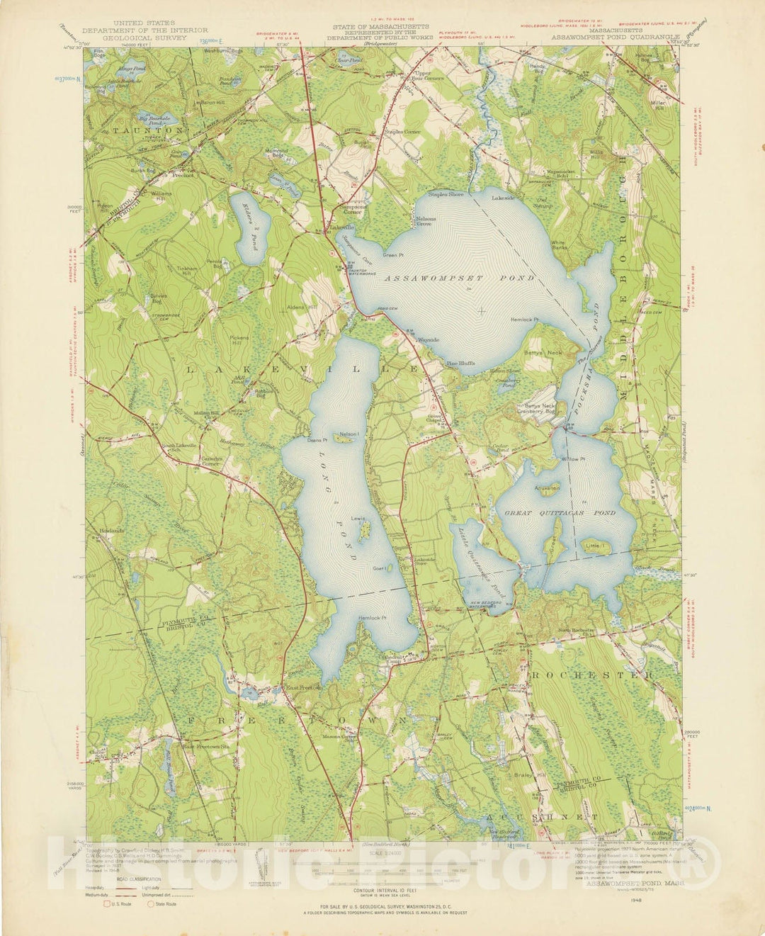 Historic Map : USGS 7.5 Minute Sheets and Quadrangles, Freetown & Lakeville & Middleborough & Taunton 1948 Topographic Map , Vintage Wall Art