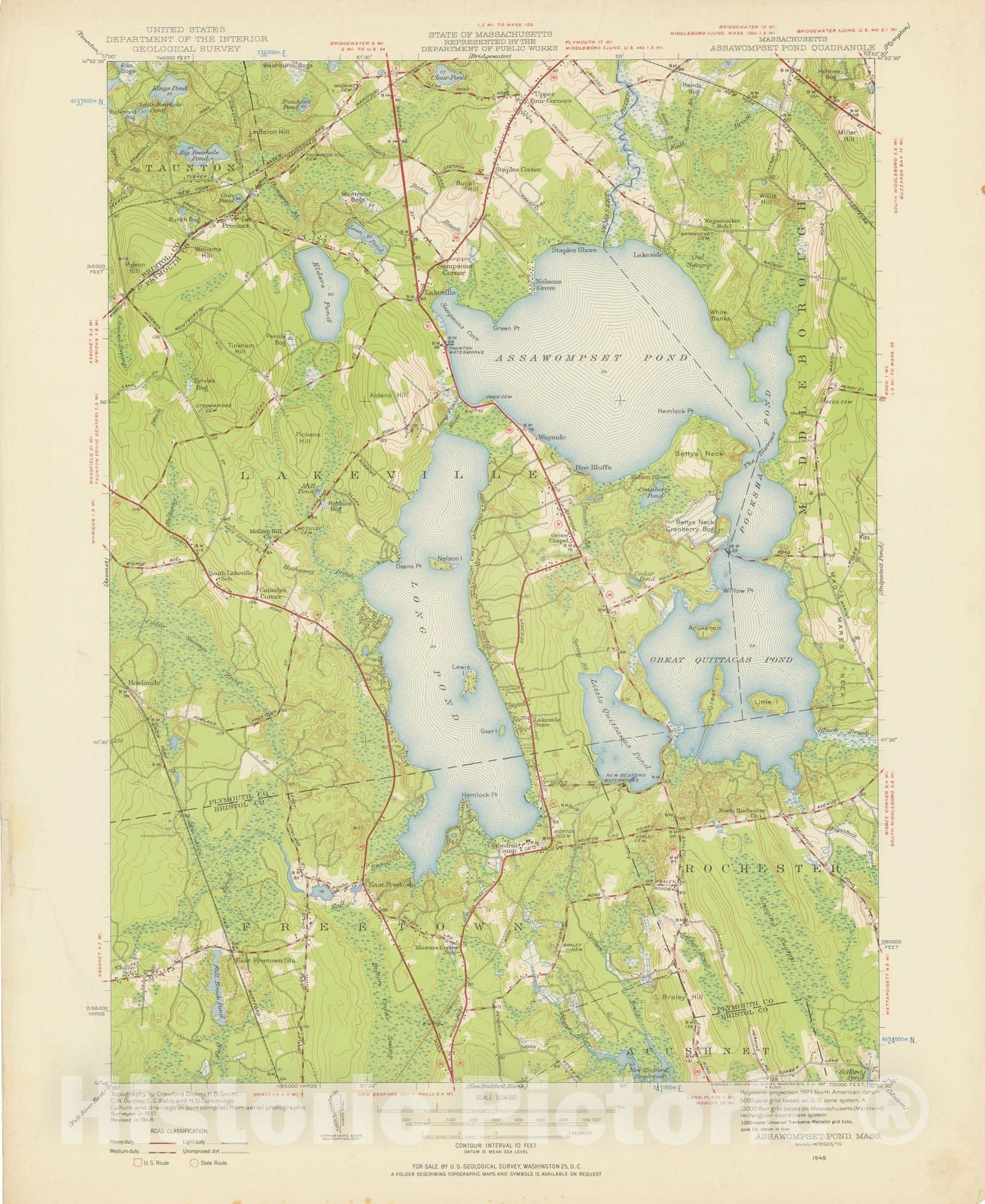 Historic Map : USGS 7.5 Minute Sheets and Quadrangles, Freetown & Lakeville & Middleborough & Taunton 1948 Topographic Map , Vintage Wall Art