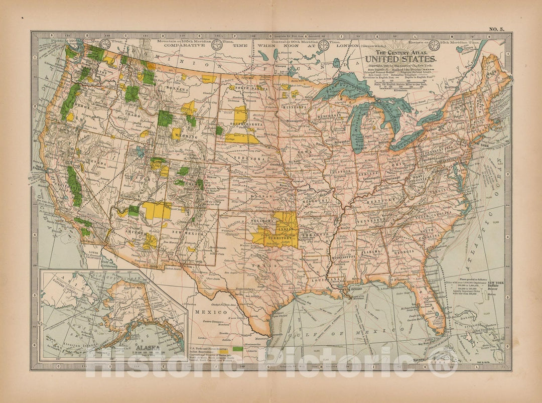 Historic Map : United States 1897 , The Century Atlas World , v3, Vintage Wall Art