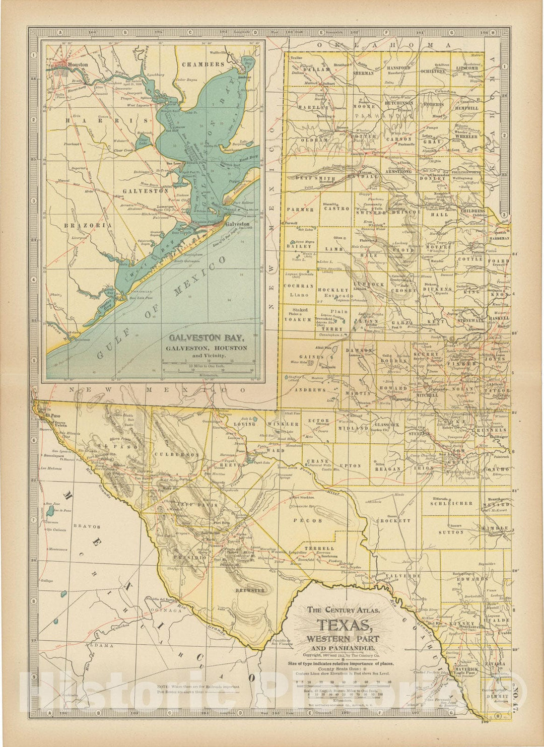 Historic Map : Texas 1914 , Century Atlas of the World, v2, Vintage Wall Art