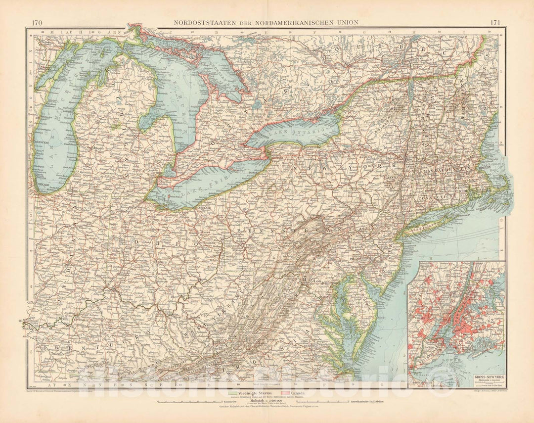 Historic Map : United States 1899 , Andrees Allgemeiner Handatlas , v3, Vintage Wall Art