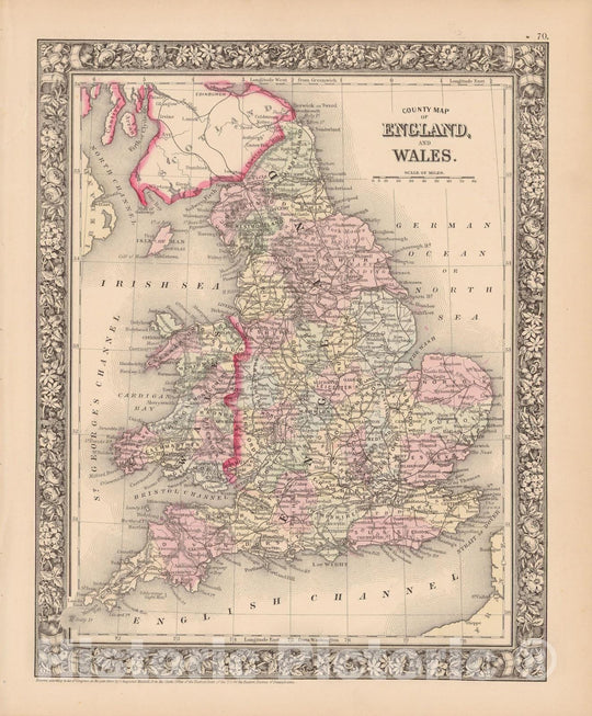 Historic Map : England & Wales 1864 , New General (World) Atlas , Vintage Wall Art