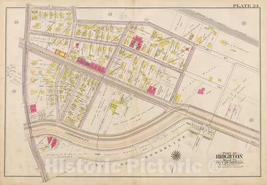 Historic Map : Atlas City of Boston Ward 25 Brighton, Allston 1909 Plate 024 , Vintage Wall Art