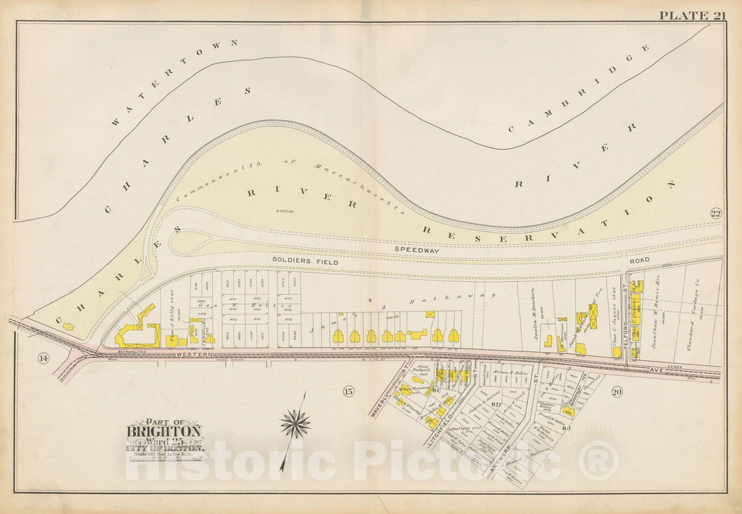 Historic Map : Atlas City of Boston Ward 25 Brighton, Allston 1909 Plate 021 , Vintage Wall Art