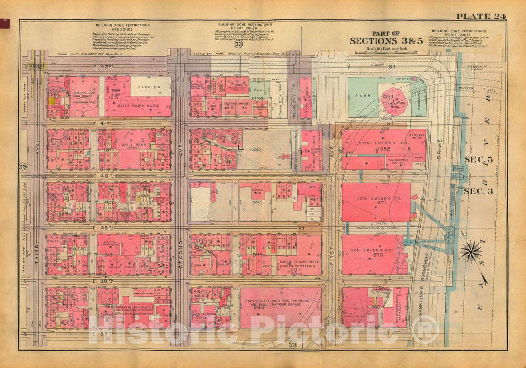 Historic Map : Atlas City of New York, Borough of Manhattan, Volume Two, 14th Street to 59th Street, Manhattan 1928 Plate 024 , Vintage Wall Art