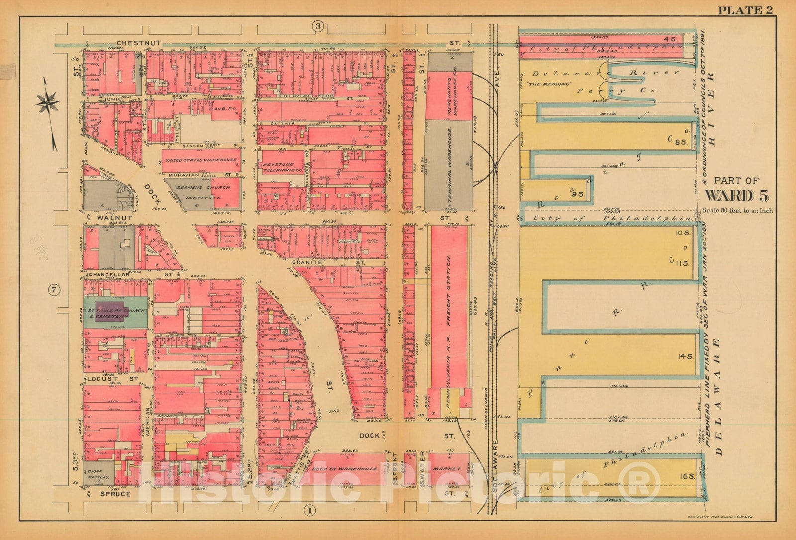 Historic Map : Philadelphia 1927 Plate 002 , Atlas 5th to 10th Wards of the City of Philadelphia , Vintage Wall Art