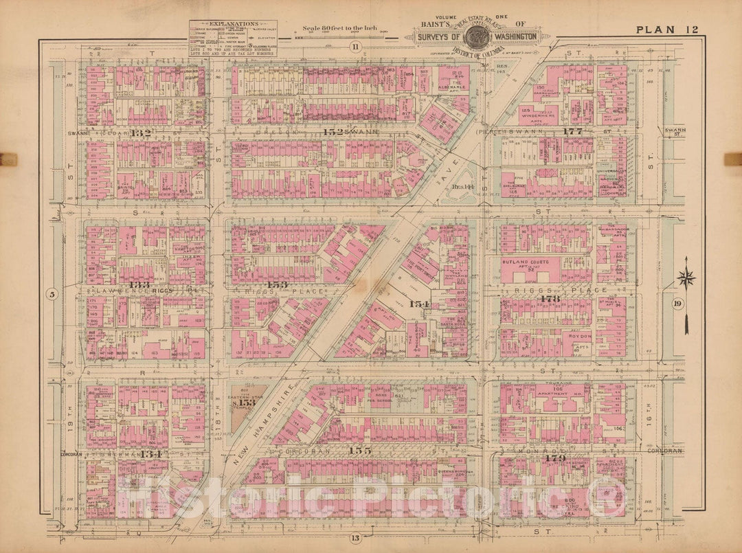 Historic Map : Atlas of Washington D.C. Volume 1 (Inner NW), Washington 1939 Plate 012 , Vintage Wall Art