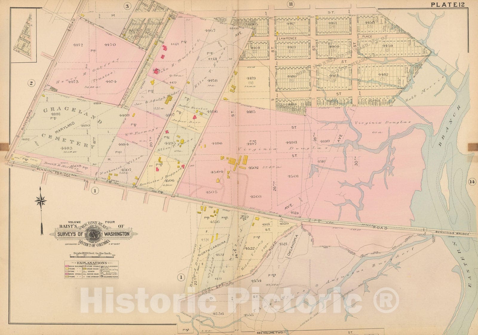 Historic Map : Atlas of Washington D.C. Volume 4 (NE, SE), Washington 1907 Plate 012 , Vintage Wall Art