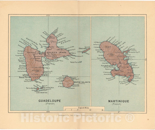 Historic Map : Pocket Guide to the West Indies, Guadeloupe & Martinique 1939 , Vintage Wall Art