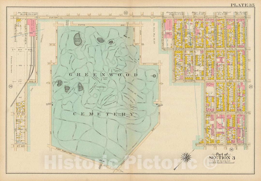 Historic Map : Vol. 1, Brooklyn 1908 Plate 035 , Atlas Borough of Brooklyn , Vintage Wall Art