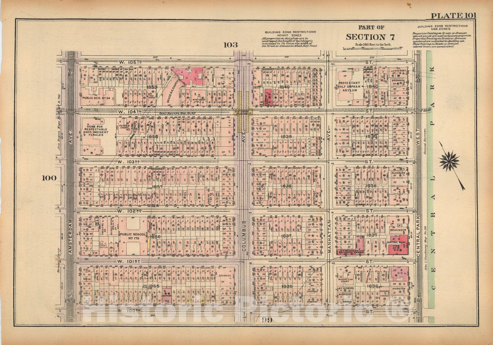 Historic Map : Land Book of the Borough of Manhattan, City of NY, Manhattan 1925 Plate 101 , Vintage Wall Art