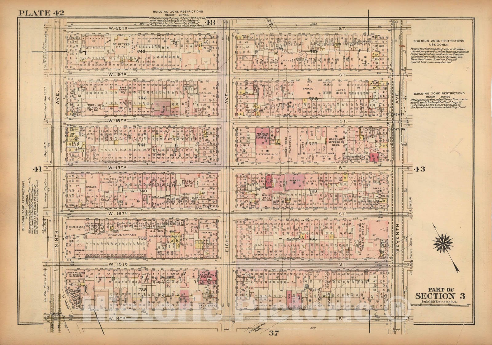 Historic Map : Land Book of the Borough of Manhattan, City of NY, Manhattan 1925 Plate 042 , Vintage Wall Art