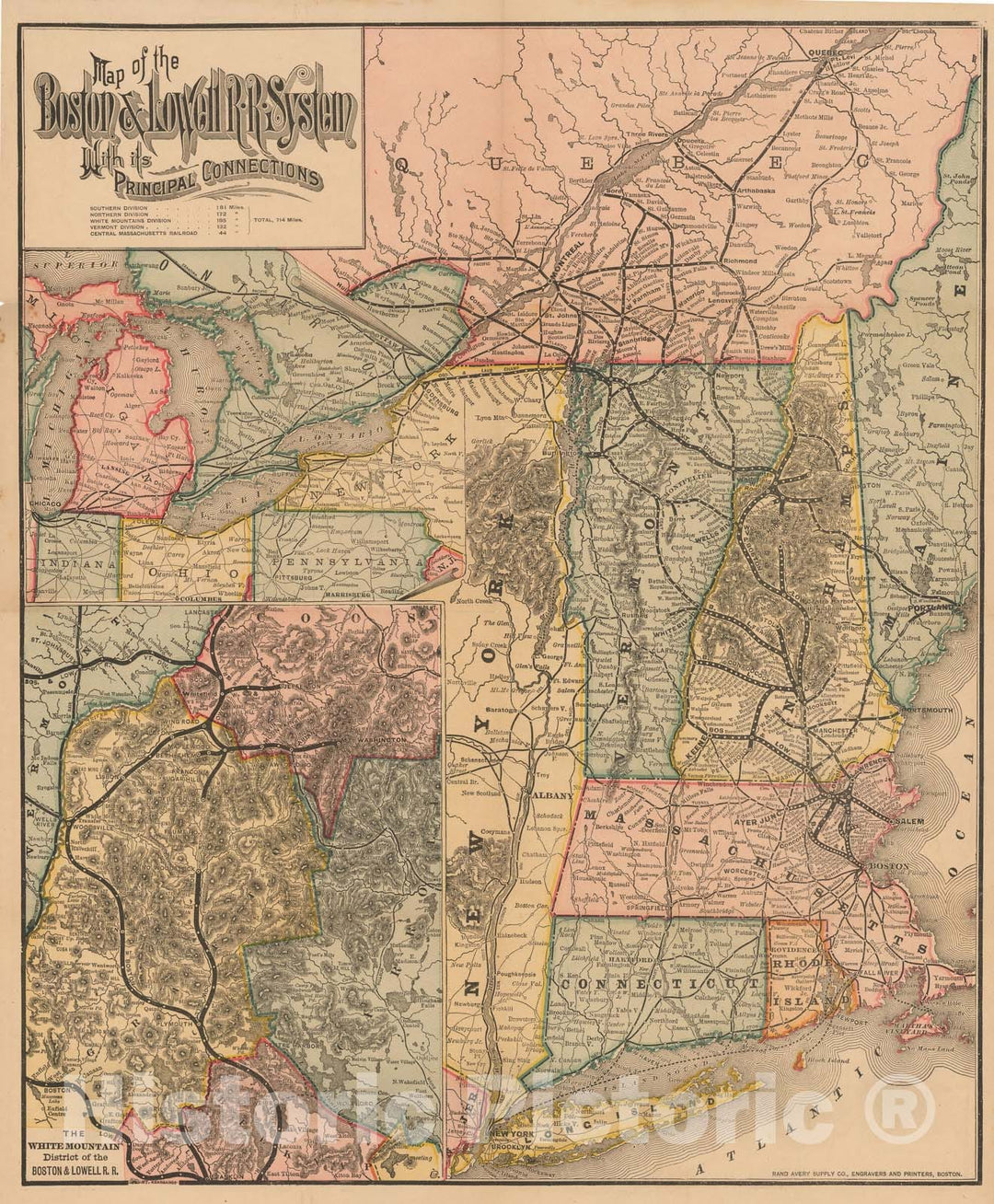 Historic Map : Boston & Lowell RR 1886 Transit Cartography , Vintage Wall Art