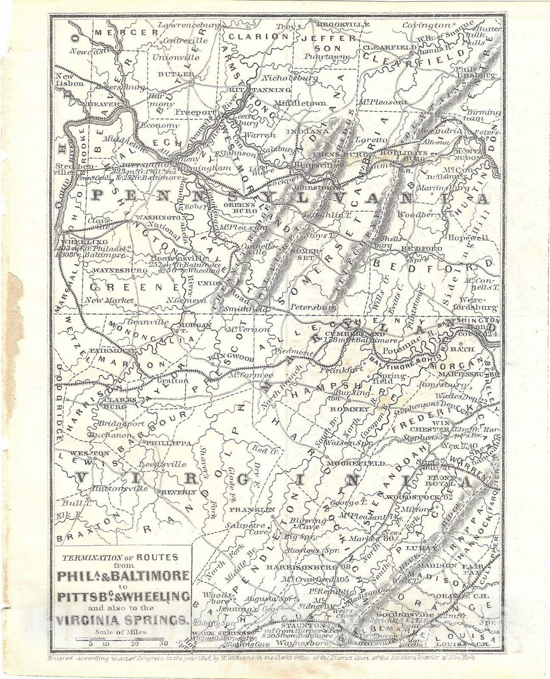 Historic Map : Railroad Maps of the United States, Blue Ridge and Alleghenies 1848 , Vintage Wall Art