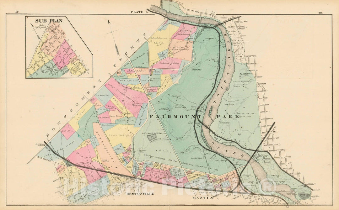 Historic Map : Atlas of West Philadelphia including the 24th & 27th Wards of the City of Philadelphia, West Philadelphia 1872 Plate L , Vintage Wall Art