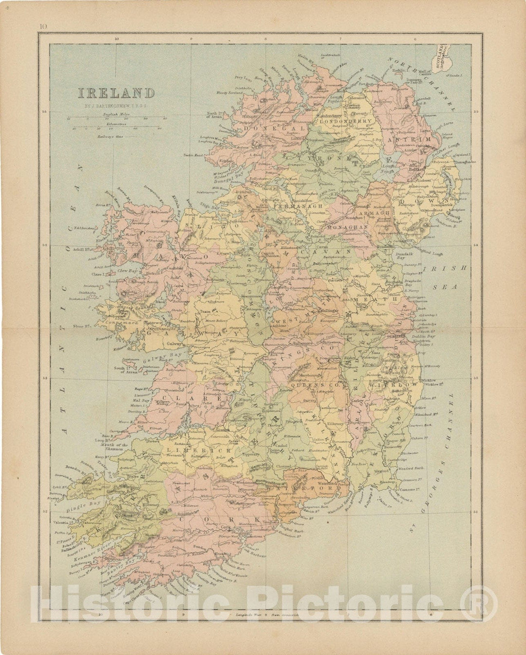 Historic Map : Ireland 1875 , Student Atlas of Modern Geography , Vintage Wall Art