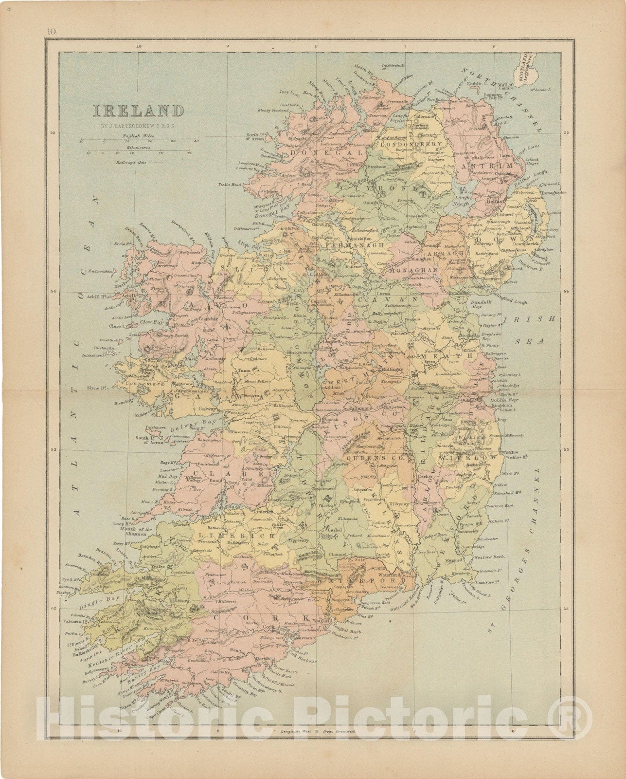 Historic Map : Ireland 1875 , Student Atlas of Modern Geography , Vintage Wall Art