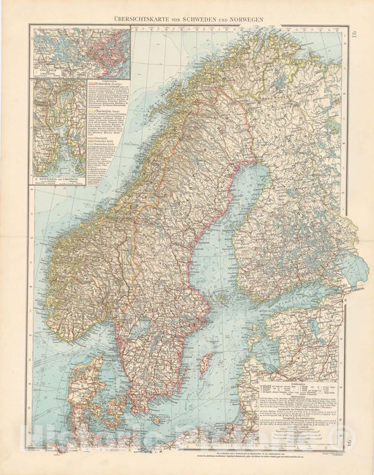 Historic Map : Sweden & Norway 1899 , Andrees Allgemeiner Handatlas , v2, Vintage Wall Art