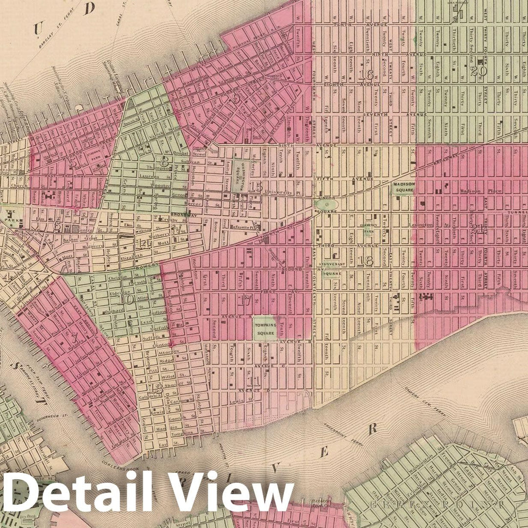 Historic Map : New York City 1865 , Johnson's Family Atlas , Vintage Wall Art