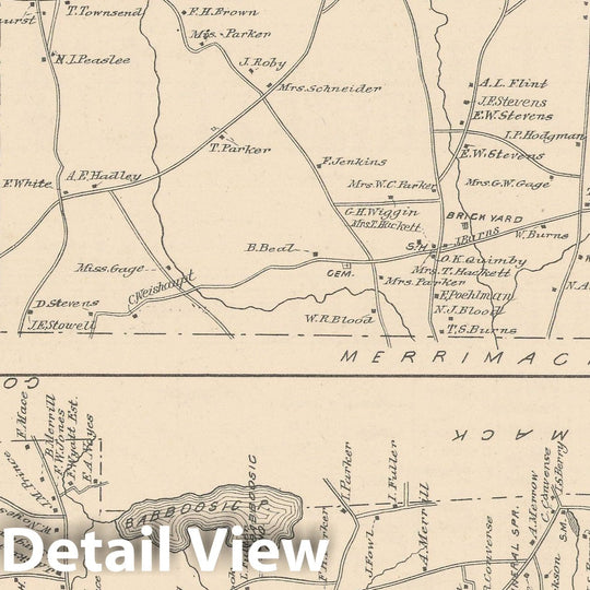 Historic Map : Amherst & Bedford 1892 , Town and City Atlas State of New Hampshire , v2, Vintage Wall Art