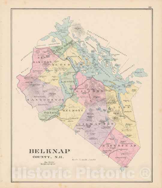 Historic Map : Belknap 1892 , Town and City Atlas State of New Hampshire , Vintage Wall Art