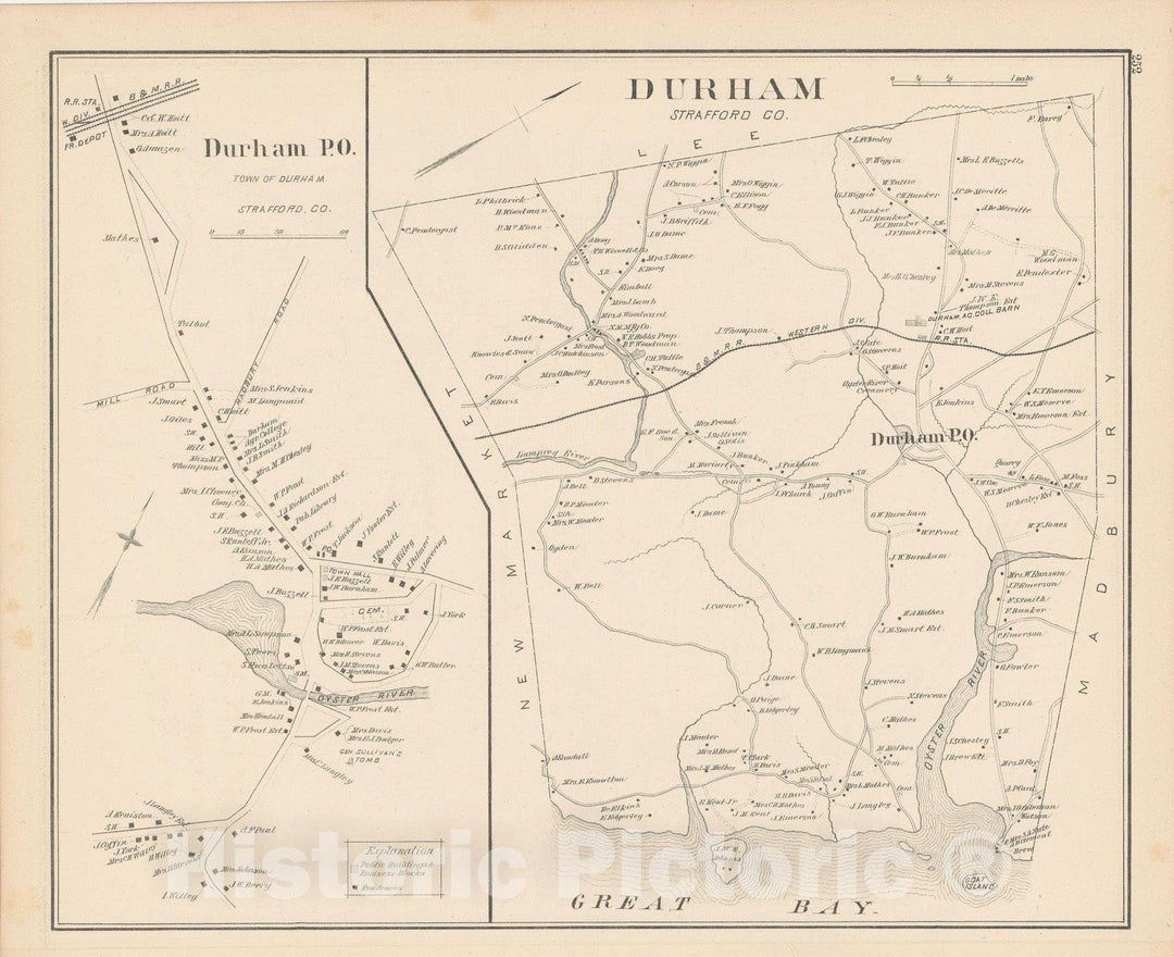 Historic Map : Durham 1892 , Town and City Atlas State of New Hampshire , Vintage Wall Art