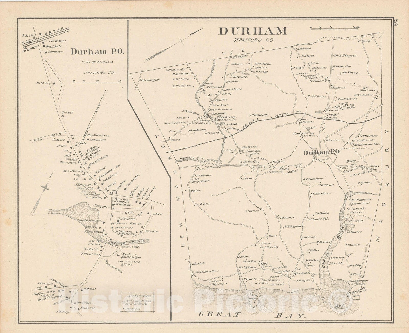 Historic Map : Durham 1892 , Town and City Atlas State of New Hampshire , Vintage Wall Art