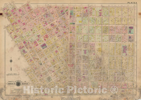 Historic Map : Real Estate Atlas of Surveys of Seattle, Seattle 1912 Plate 004 , Vintage Wall Art