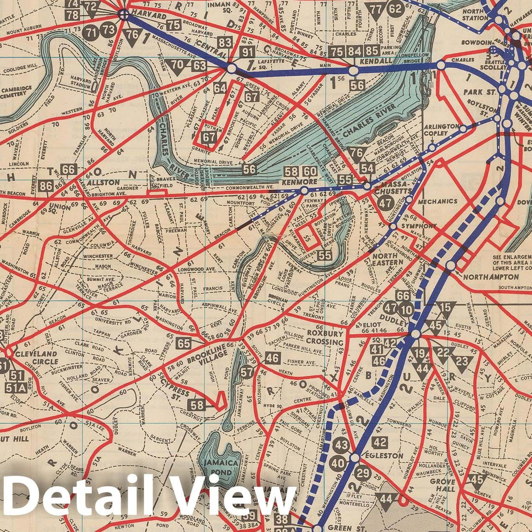 Historic Map : Greater Boston Transit Maps, Boston MTA System Route Map 2nd Ed. 1951 Railroad Catography , Vintage Wall Art