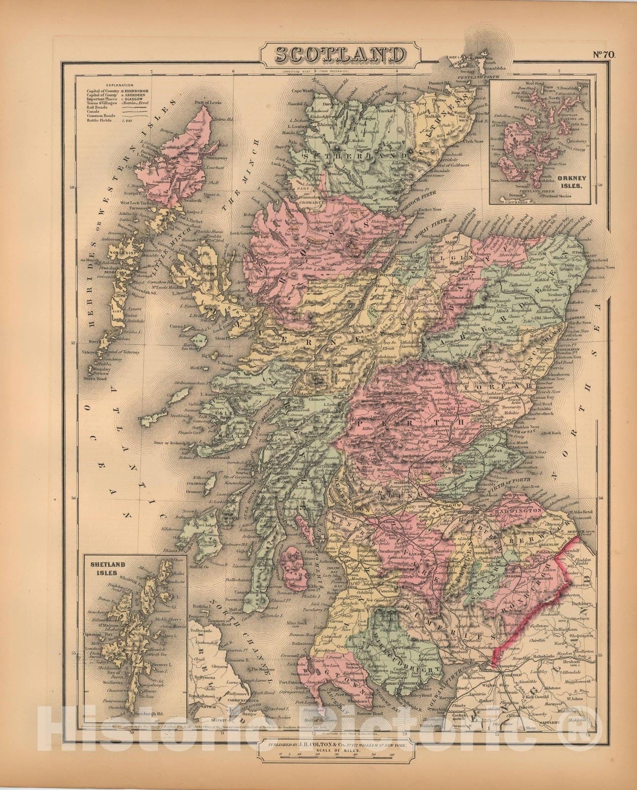 Historic Map : General Atlas (Of The World), Scotland 1857 , Vintage Wall Art