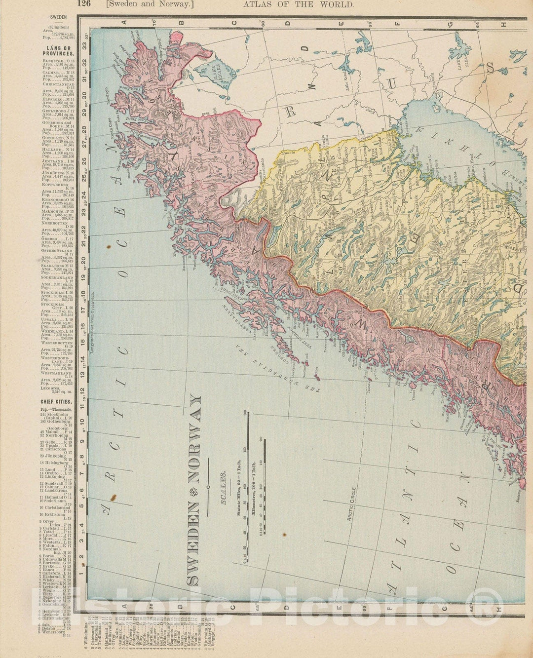 Historic Map : Sweden & Norway 1900 , Universal Atlas World , Vintage Wall Art