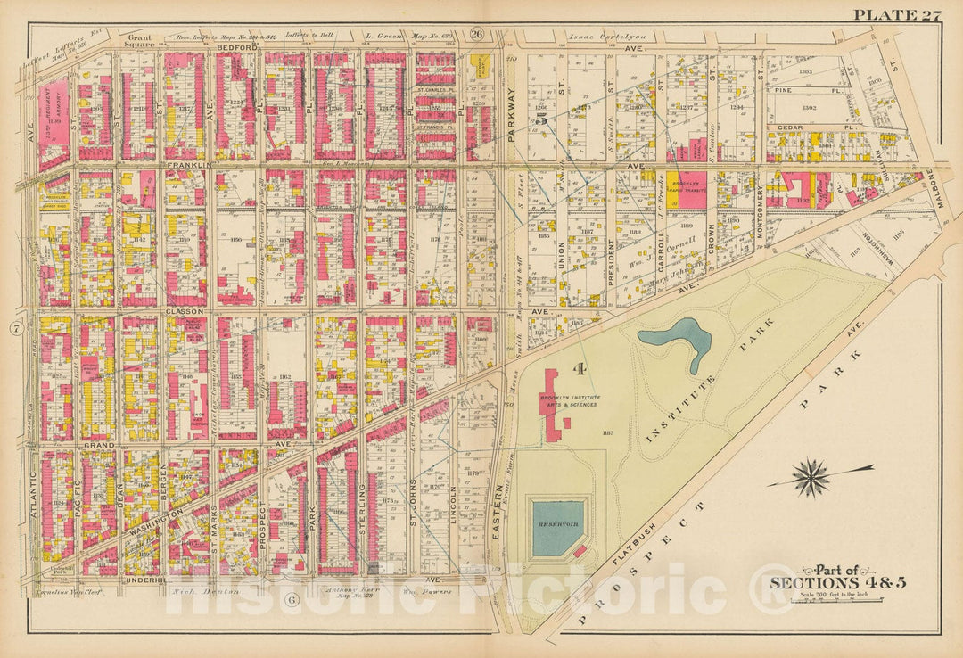 Historic Map : Vol. 1, Brooklyn 1908 Plate 027 , Atlas Borough of Brooklyn , Vintage Wall Art