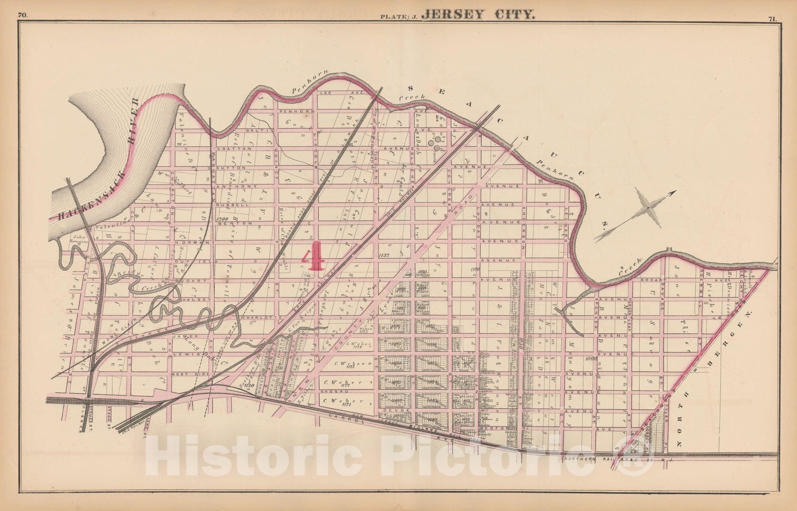 Historic Map : Combined Atlas State of New Jersey & The County of Hudson, Jersey City 1873 Plate J , Vintage Wall Art